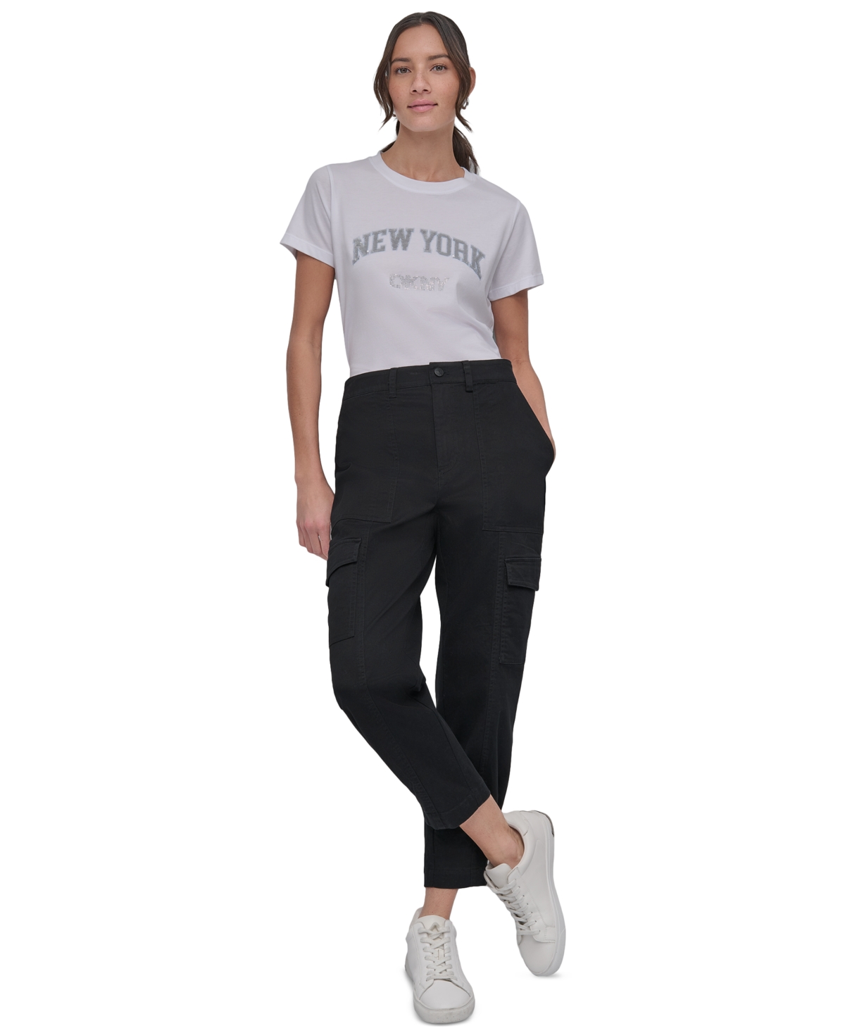 Shop Dkny Jeans Women's Utility-pocket Cargo Pants In Blk - Black