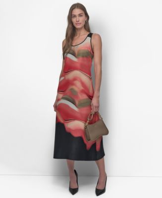 DKNY Women's Sleeveless Border Print Shift Dress - Macy's