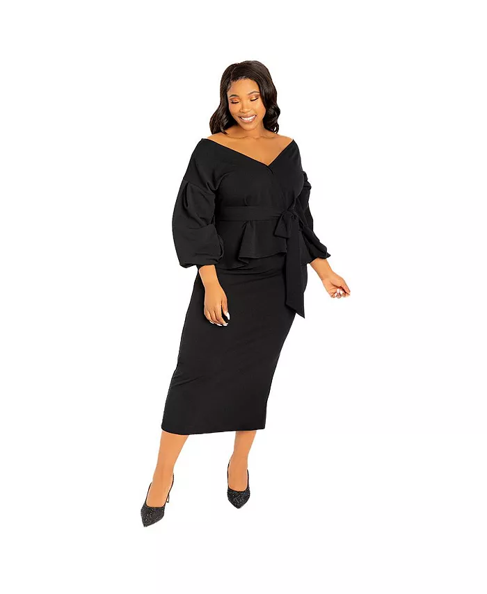 Plus Size Off Shoulder Peplum Midi Dress - thumbnail 10