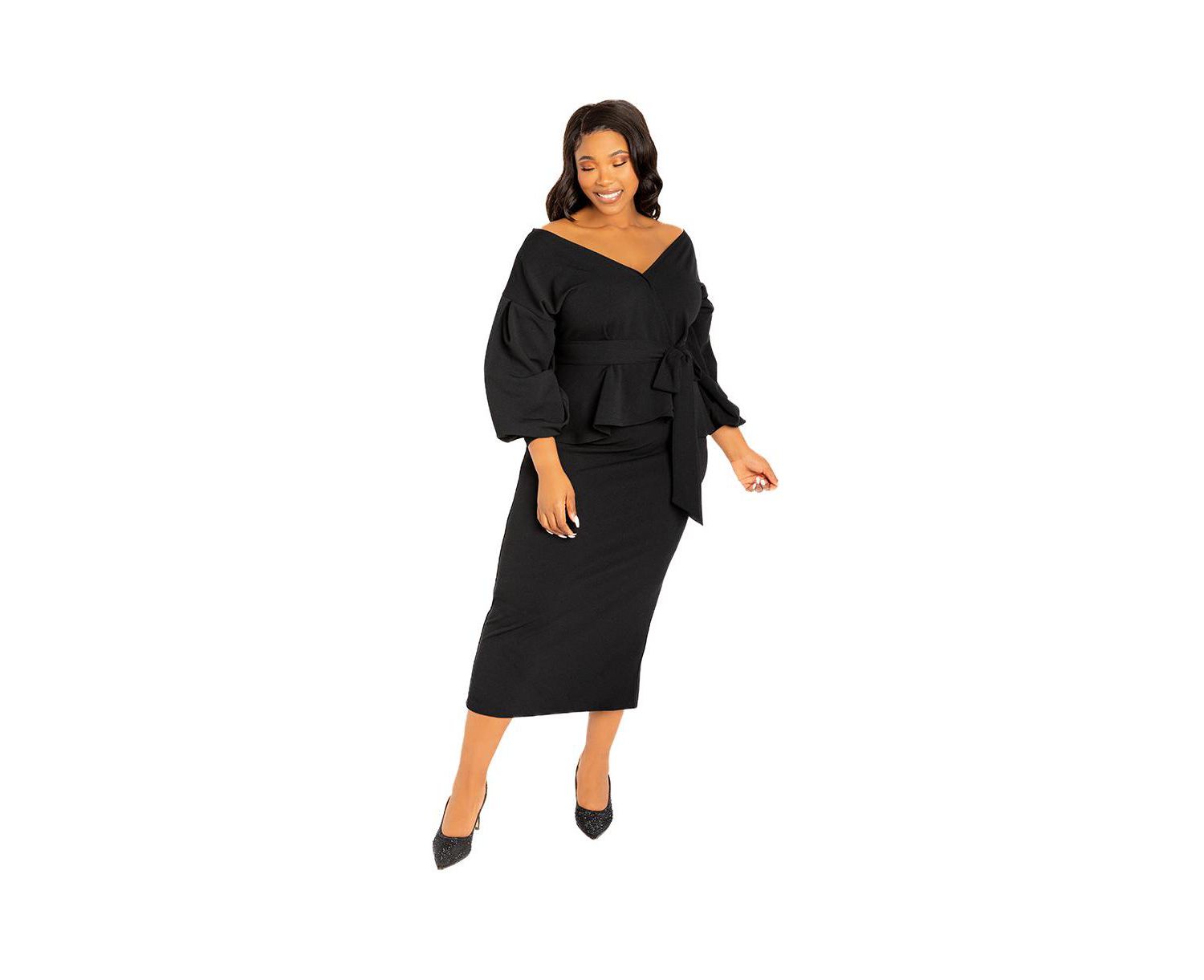 Plus Size Off Shoulder Peplum Midi Dress