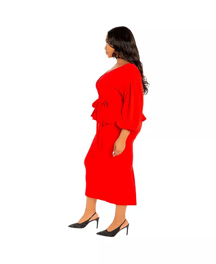 Plus Size Off Shoulder Peplum Midi Dress - thumbnail 4