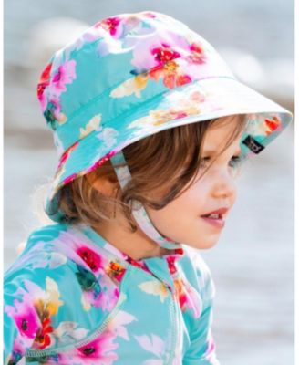 Toddler Printed Beach Sun Hat Turquoise And Pink Flowers