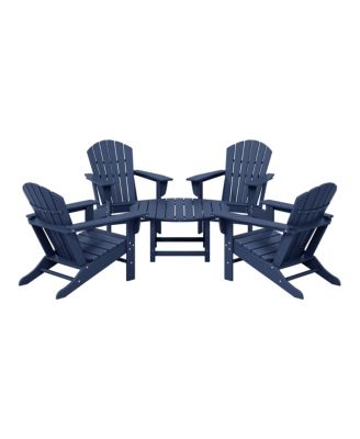 5-Piece Outdoor Patio HDPE Adirondack Chair With Round Coffee Table Conversation Set