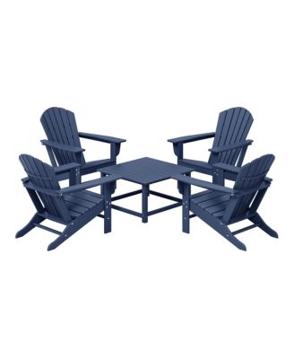 5-Piece Outdoor Patio HDPE Adirondack Chair With Square Coffee Table Conversation Set