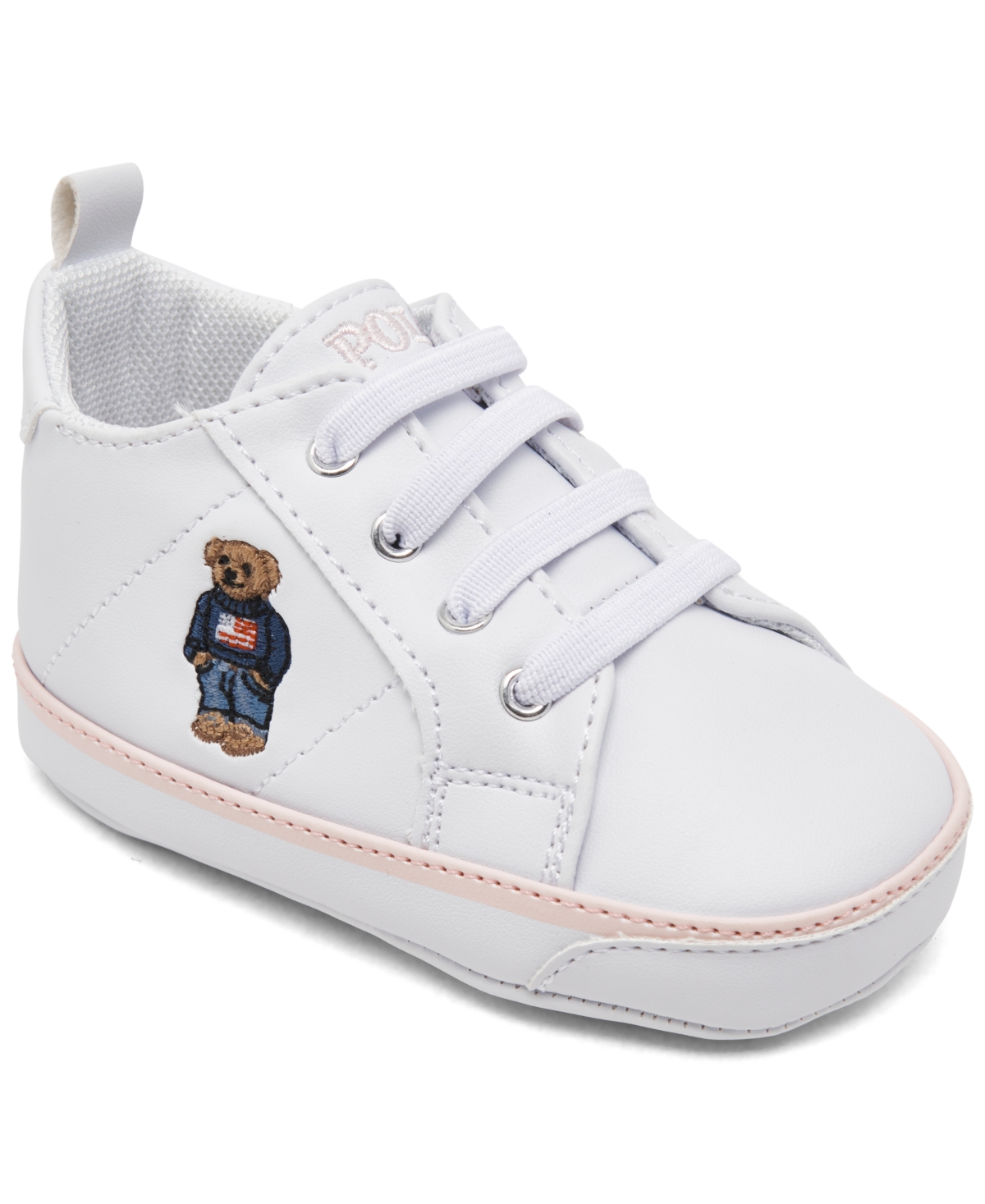 Polo Ralph Lauren Baby Girls Quilton Bear Gore Hi Crib Booties From Finish Line In White,light Pink