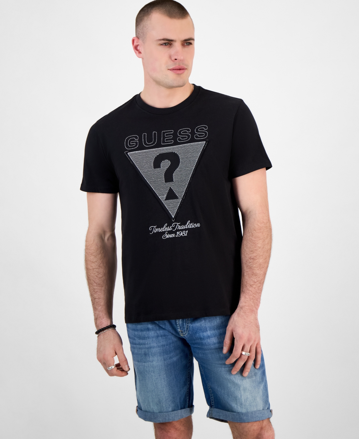 Men's Timeless Regular-Fit Embroidered Logo Graphic T-Shirt - Black