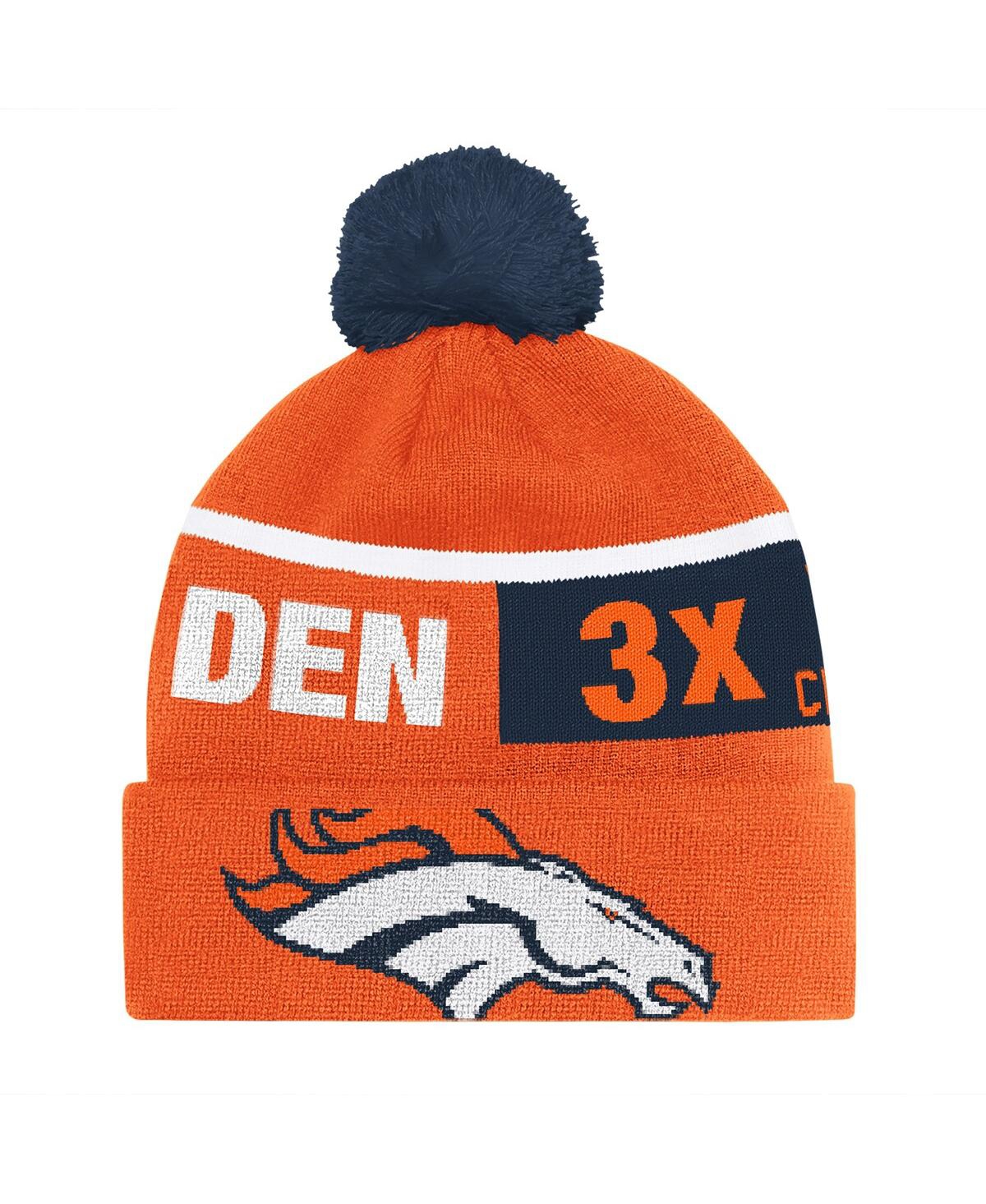 Men's and Women's Orange Denver Broncos Chyron Cuffed with Pom Knit Hat - Orange, Navy
