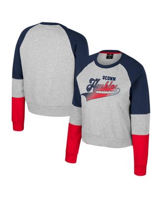 Colosseum - Women's Heather Gray UConn Huskies Katinka Rhinestone Scoop Neck Pullover Sweatshirt