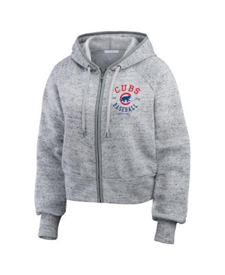 Women's Heather Gray Chicago Cubs Speckled Fleece Cropped Full-Zip Hoodie