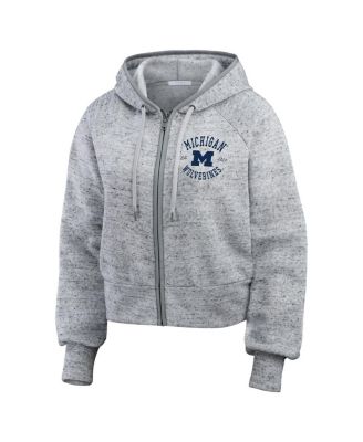 Women's Heather Gray Michigan Wolverines Wear Speckle Double-Hit Raglan Full-Zip Hoodie