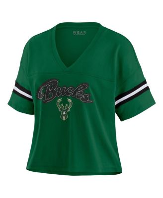 Women's Hunter Green Milwaukee Bucks Plus Size Color Block Boxy V-Neck T-Shirt