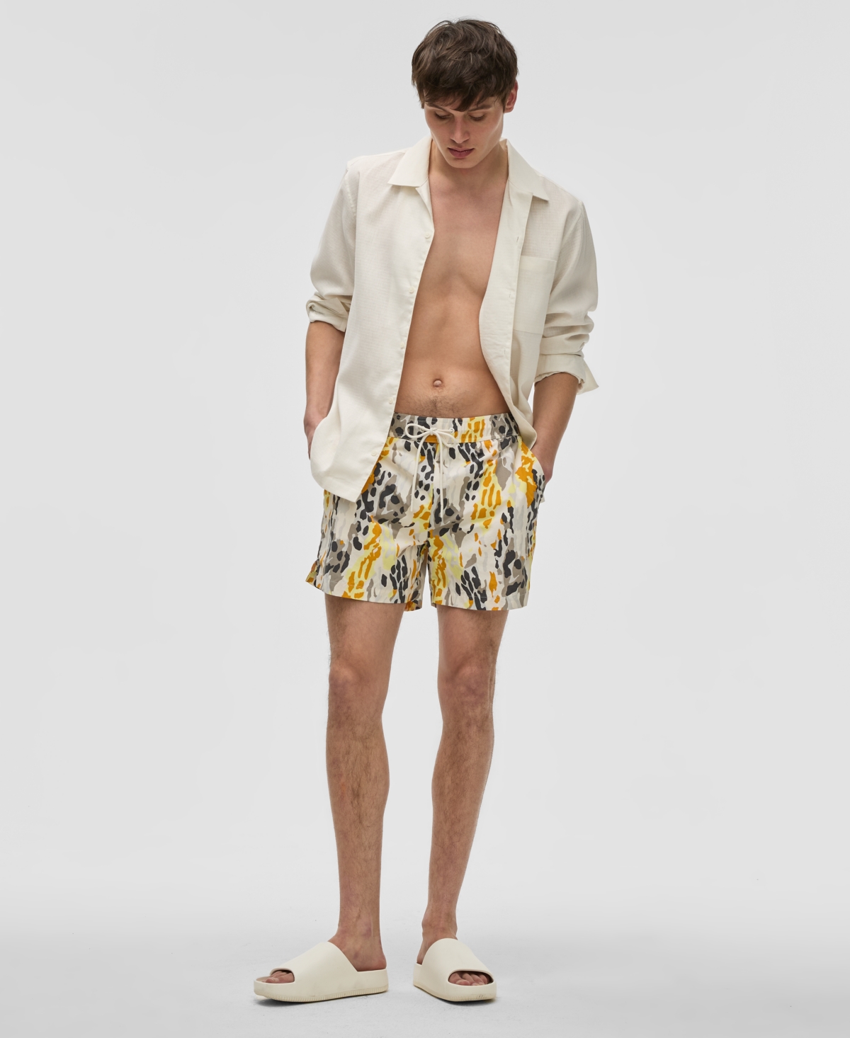 Mode Of One Men's Fashion Animal Regular-fit Printed Swim Trunks, Exclusively At Macy's In Bleached Oak