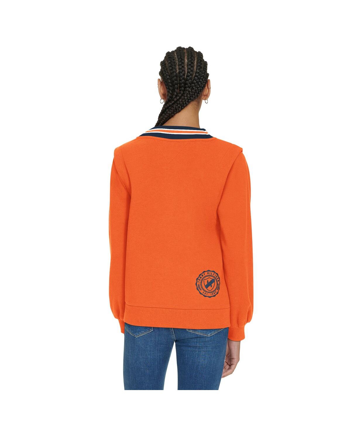 Tommy Hilfiger Women's Orange Denver Broncos Alice V-neck Pullover Sweatshirt In Orange