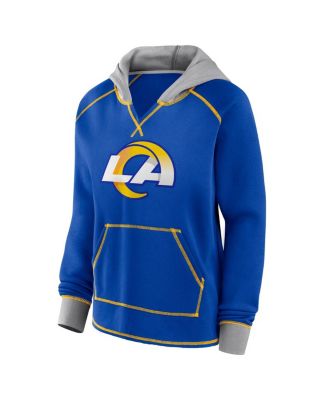 Women's Royal Los Angeles Rams Boom Fleece Pullover V-Neck Hoodie