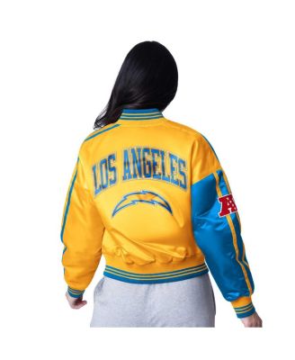Women's Powder Blue/Gold Los Angeles Chargers Zone Blitz Cropped Full-Snap Satin Jacket