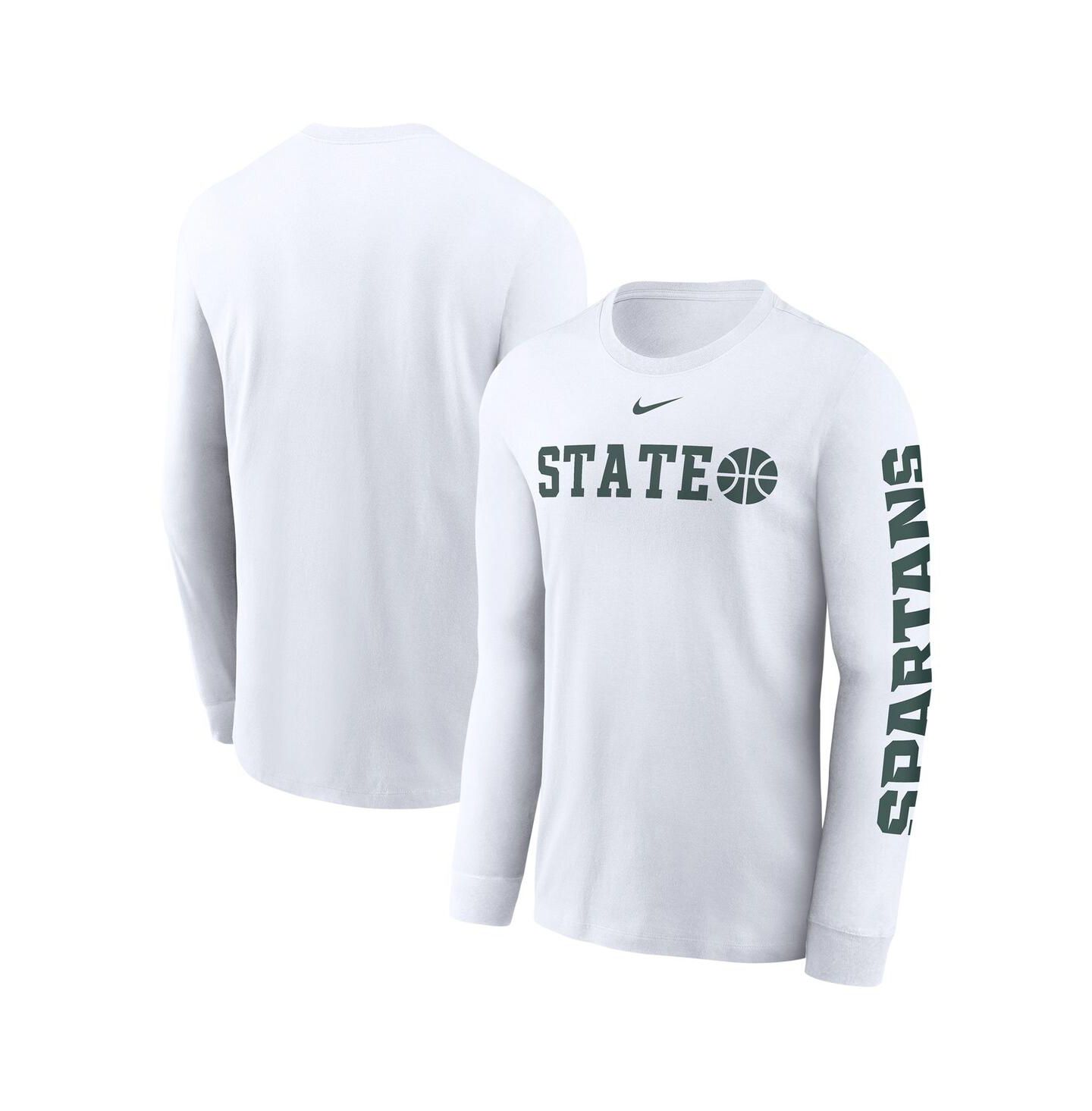 Мужская футболка Nike White Michigan State Spartans Basketball Icon Two-Hit Long Sleeve — фото 1