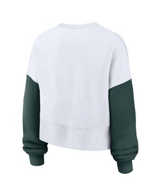 Women's White Michigan State Spartans Color-Block Oversized Cropped Pullover Sweatshirt