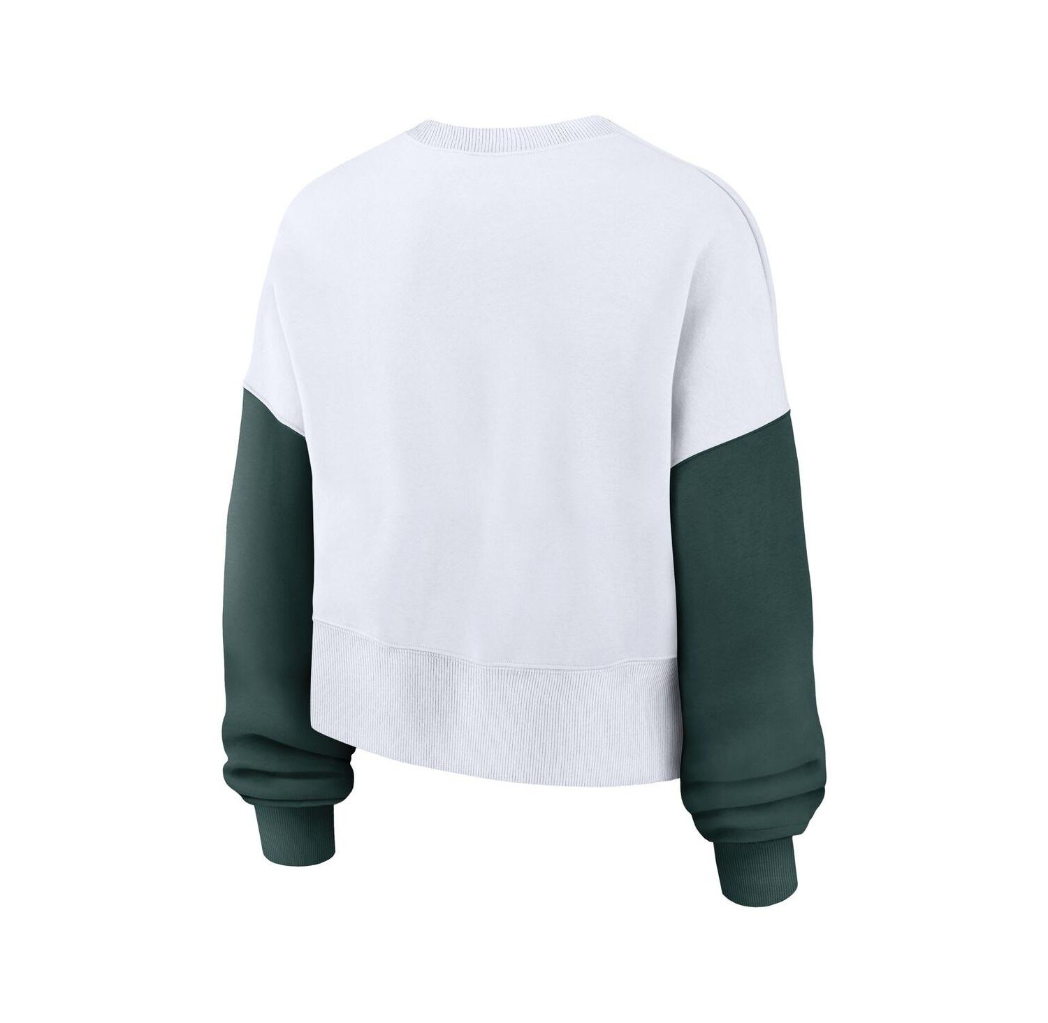 Women's White Michigan State Spartans Color-Block Oversized Cropped Pullover Sweatshirt