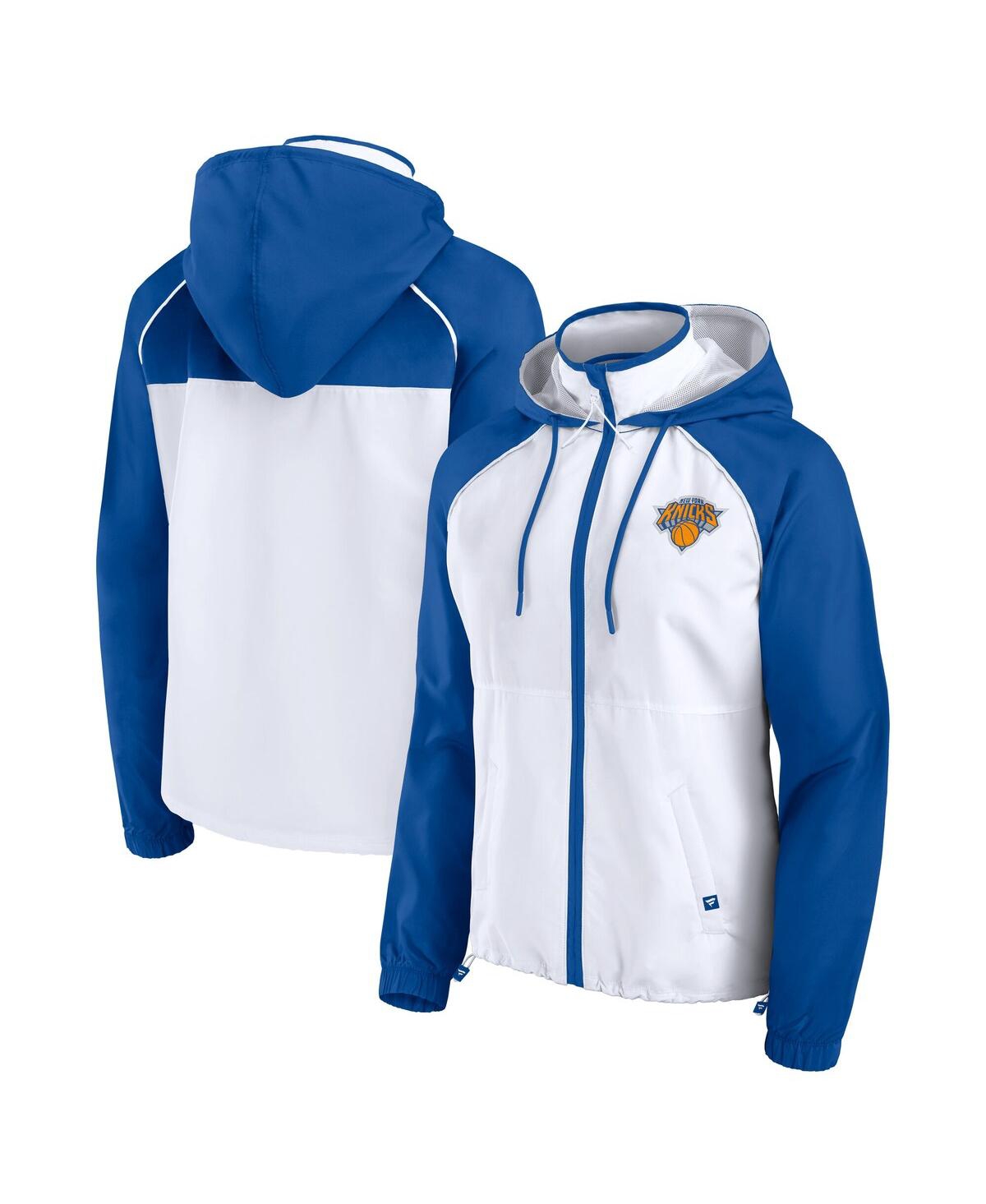 Fanatics Women's White/blue New York Knicks Anorak Raglan Full-zip Hoodie Jacket In White,blue