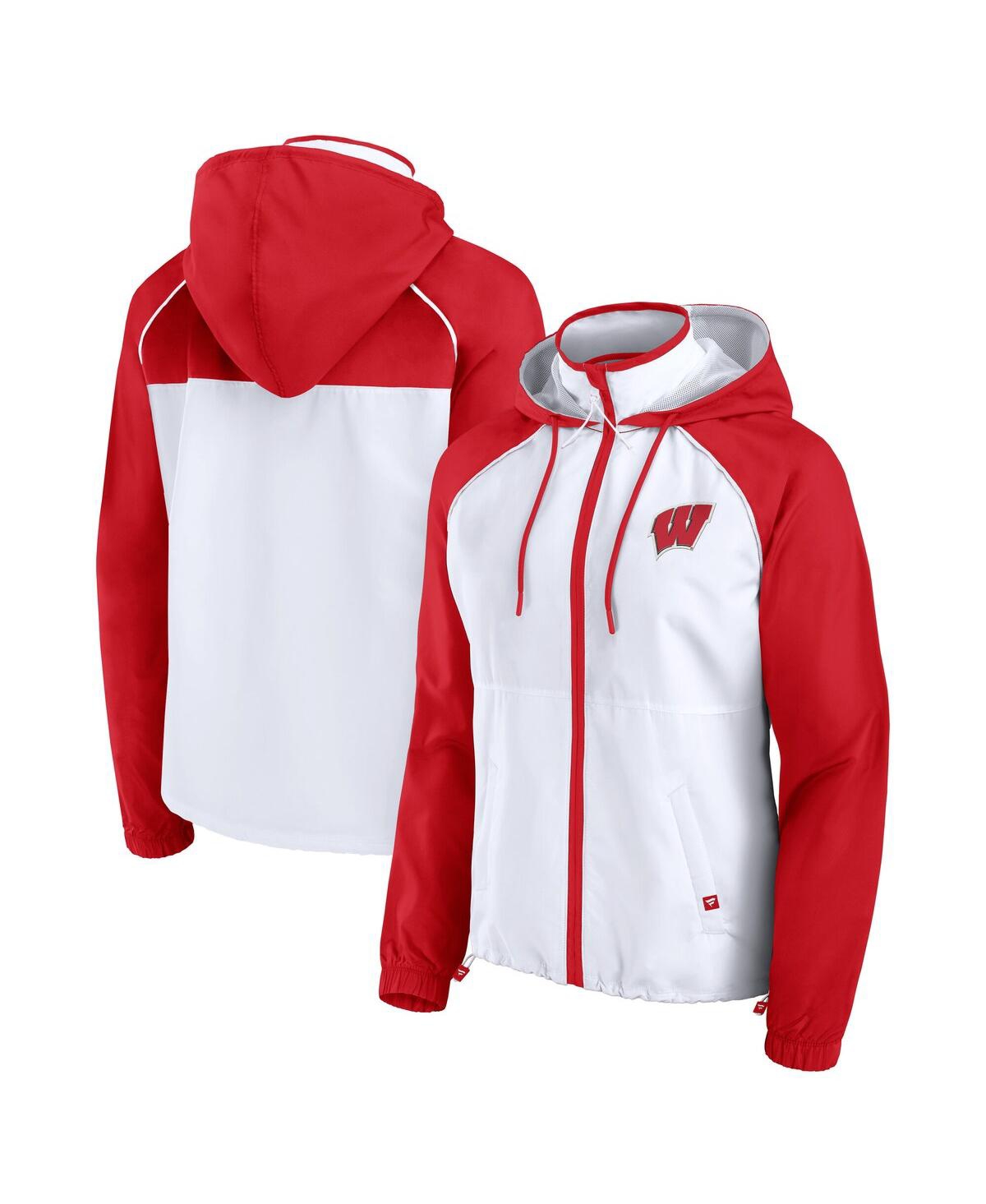 Women's White Wisconsin Badgers Full-Zip Anorak Hoodie Jacket - White, Red