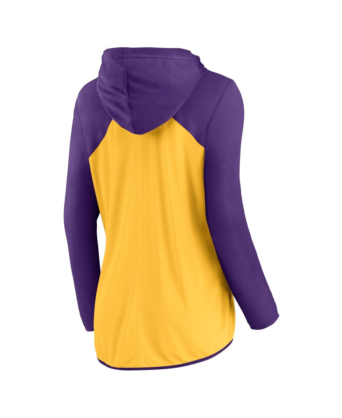 Fanatics Women's Gold/purple Minnesota Vikings Script Full-zip Hoodie In Gold,purple