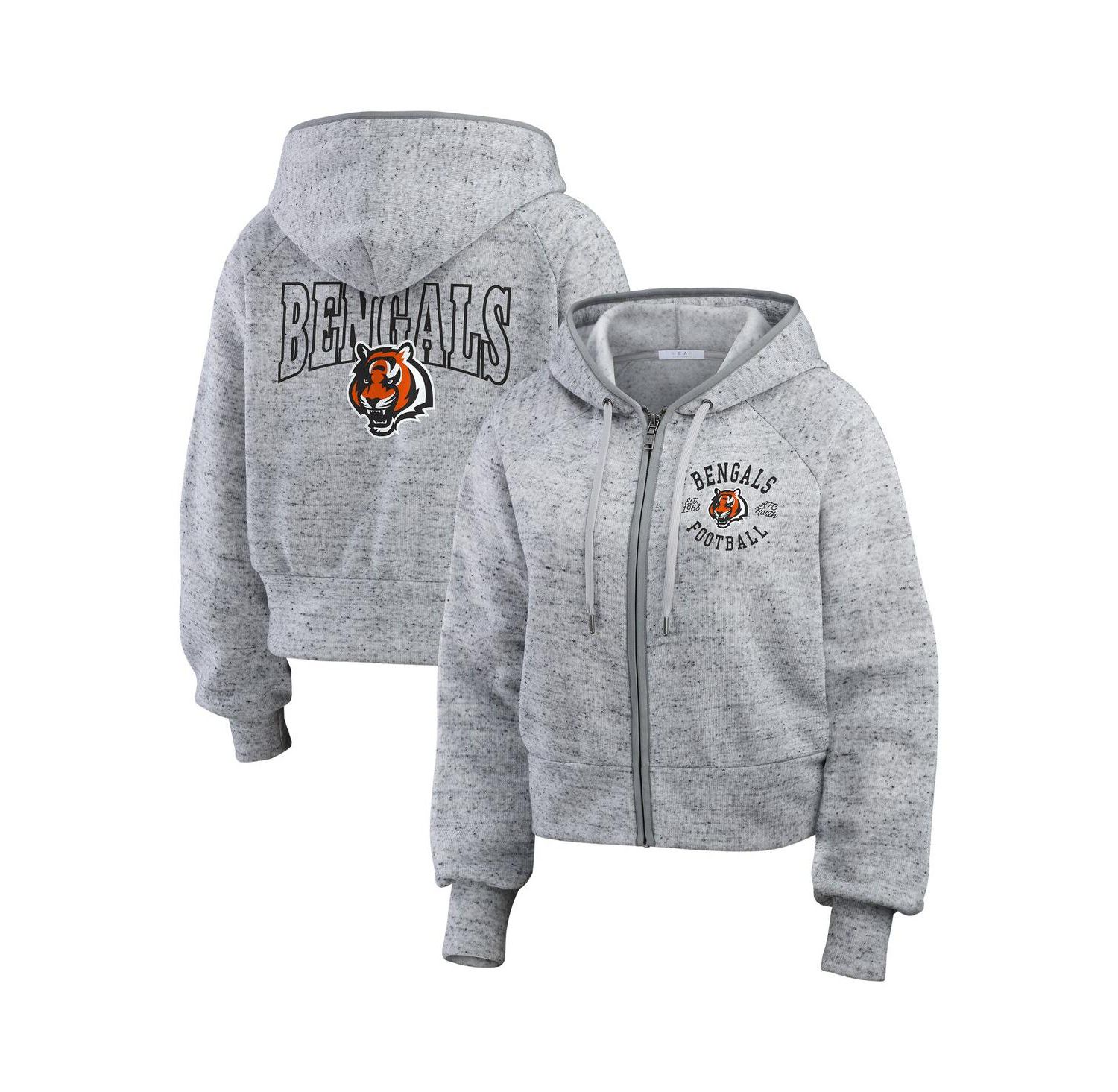 Women's Heather Gray Cincinnati Bengals Speckled Fleece Cropped Full-Zip Hoodie