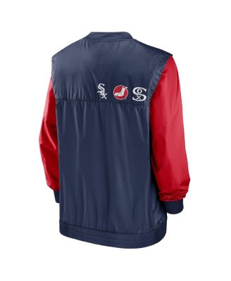 Men's White/Navy Chicago White Sox Rewind Warmup V-Neck Pullover Jacket
