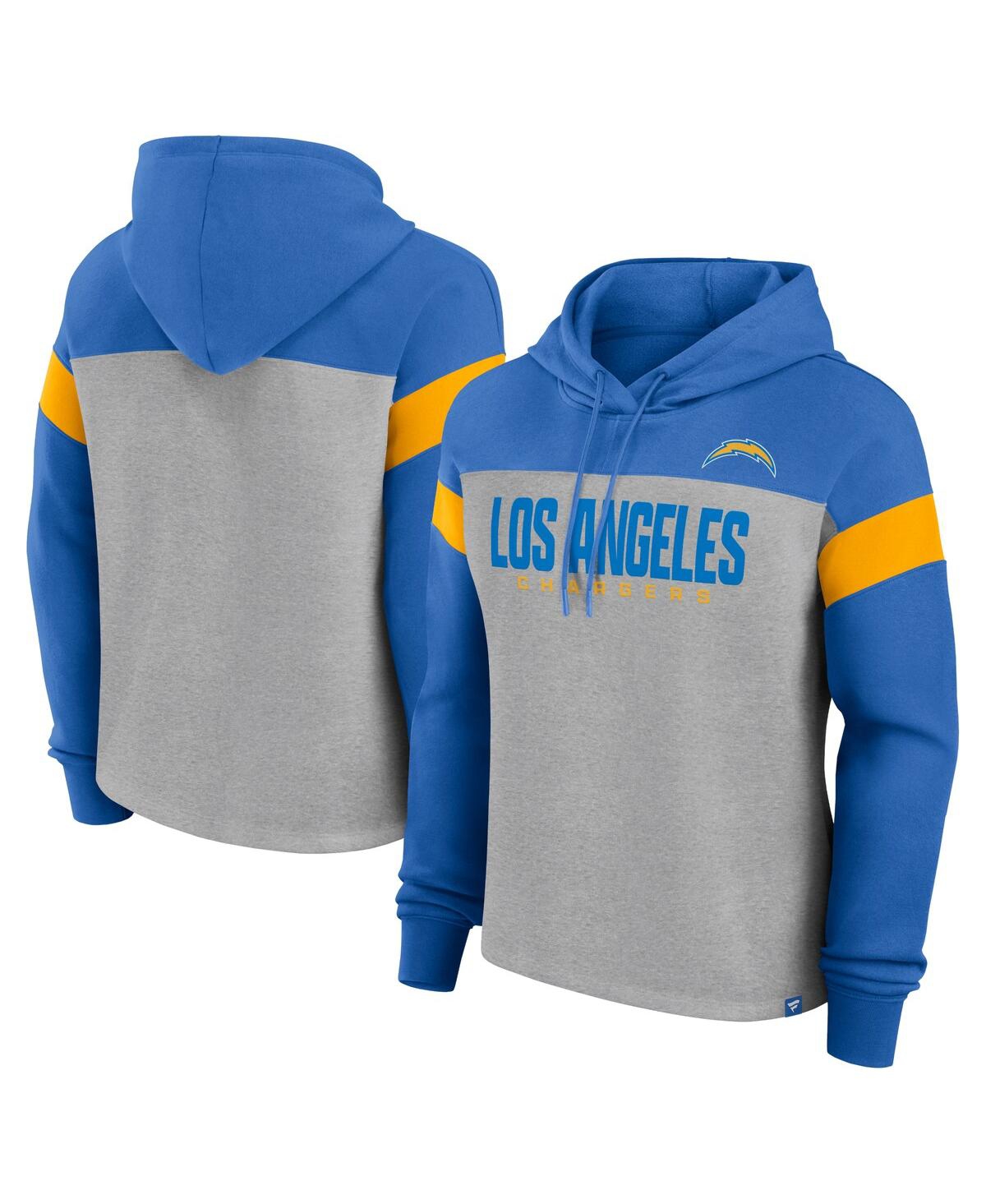Fanatics Women's Heather Gray/powder Blue Los Angeles Chargers Bold Play Call Pullover Hoodie In Heather Gray,powder Blue