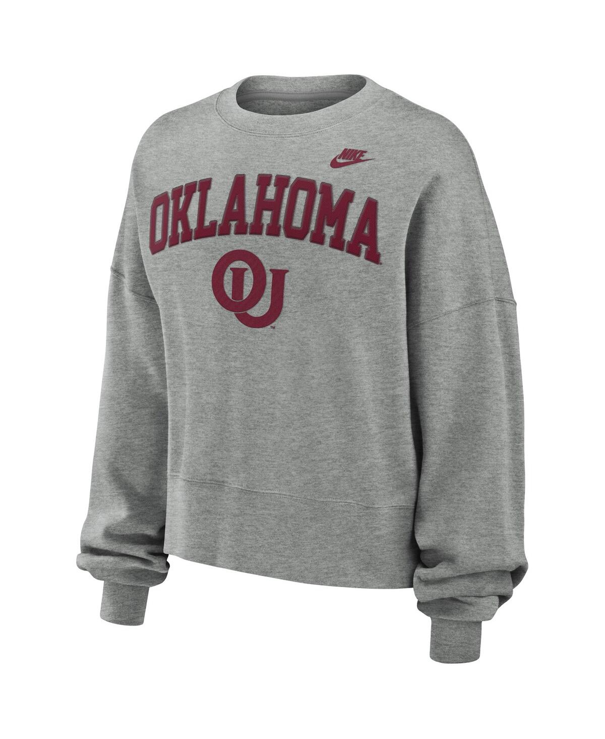 Nike Women's Heather Gray Oklahoma Sooners Legacy Fleece Classic Arch Oversized Cropped Tackle Twill Swea In Heather Gray