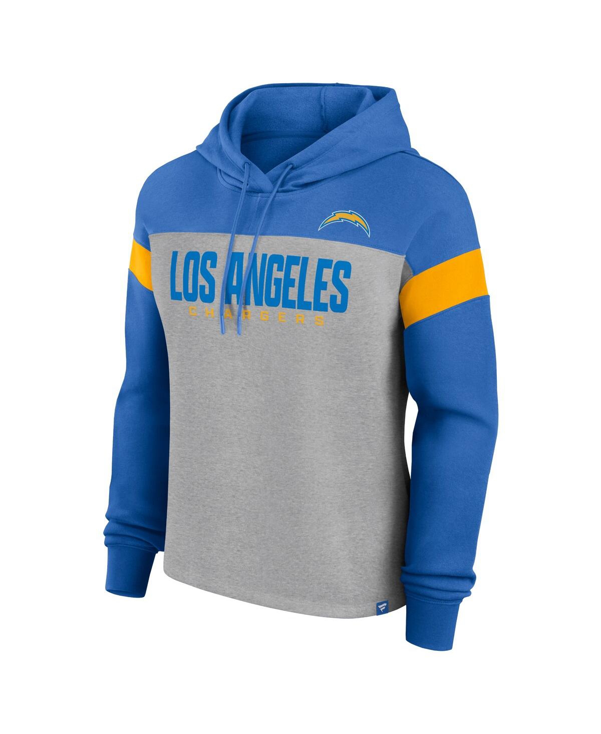 Fanatics Women's Heather Gray/powder Blue Los Angeles Chargers Bold Play Call Pullover Hoodie In Heather Gray,powder Blue