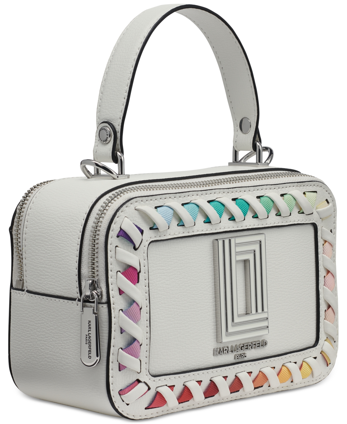Karl Lagerfeld Simone Small Coated Leather Rainbow Lunchbox Crossbody In Winter White Multi