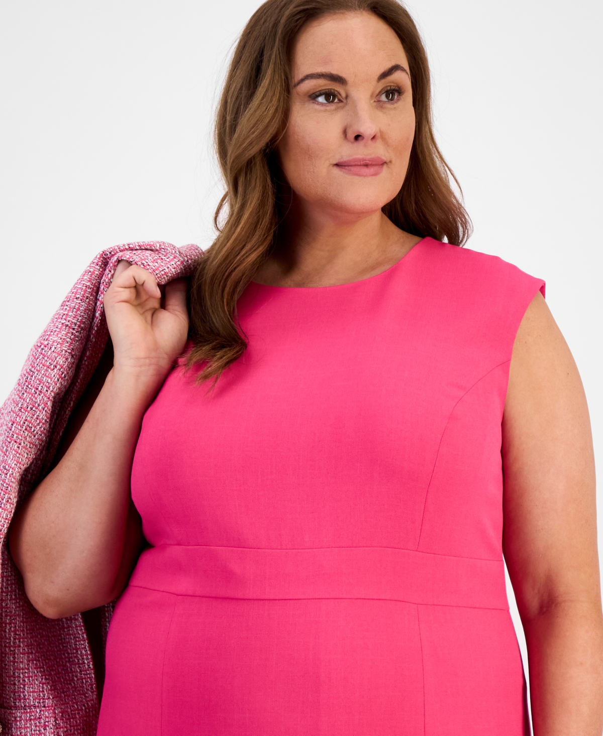 Kasper Plus Size Sleeveless Crepe Sheath Dress In Pink Perfection