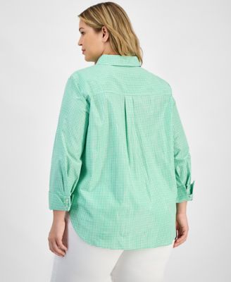 Plus Size Gingham Button-Up 3/4-Sleeve Shirt