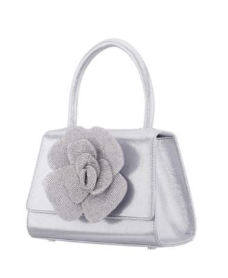 Crystal Flower Embellished Metallic Satchel Bag