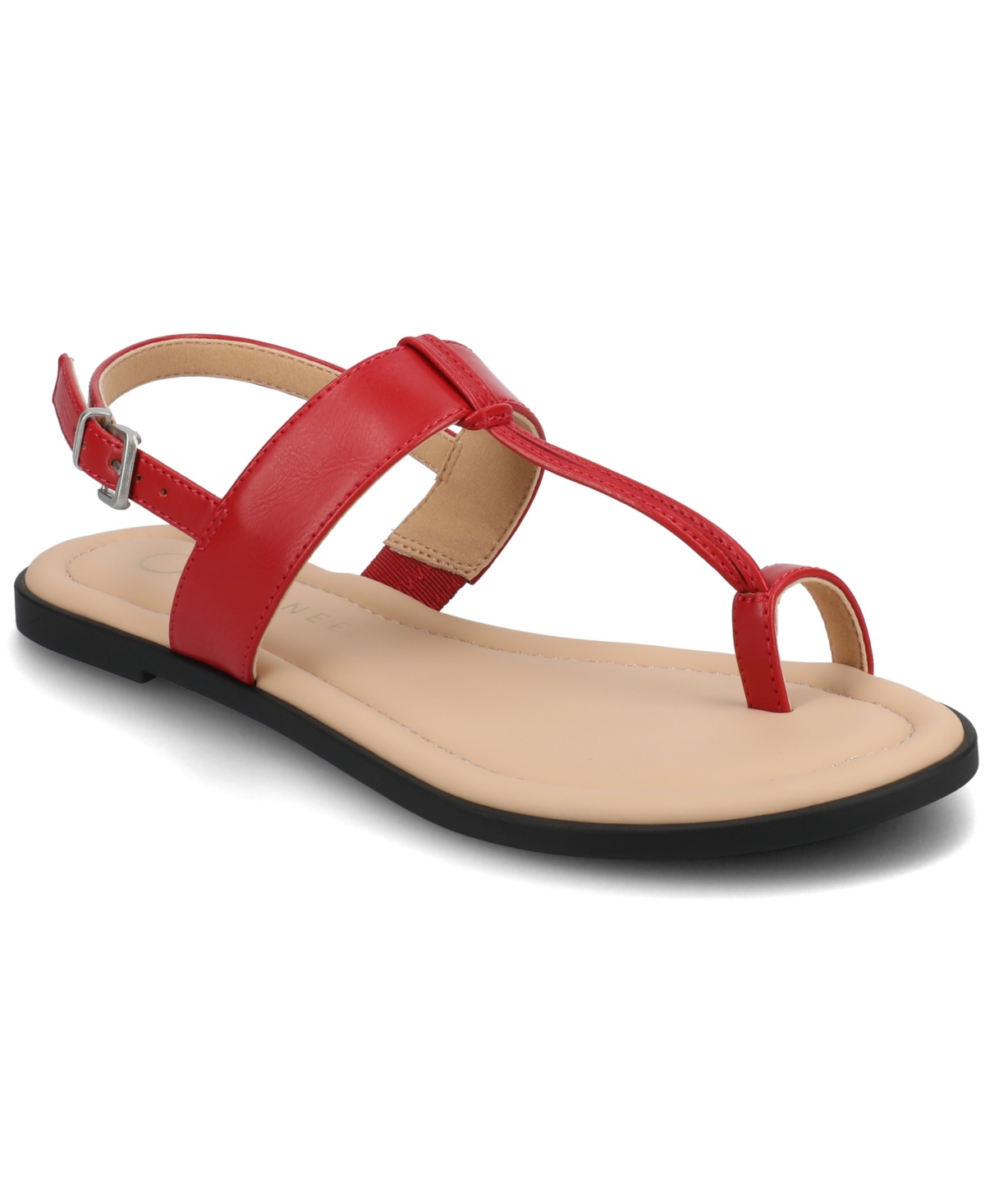 Journee Collection Women's Gerra T Strap Toe Ring Flat Sandals In Red
