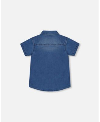 Toddler Boys Short Sleeve Button Down Shirt Dark Denim Blue - Toddler|Child