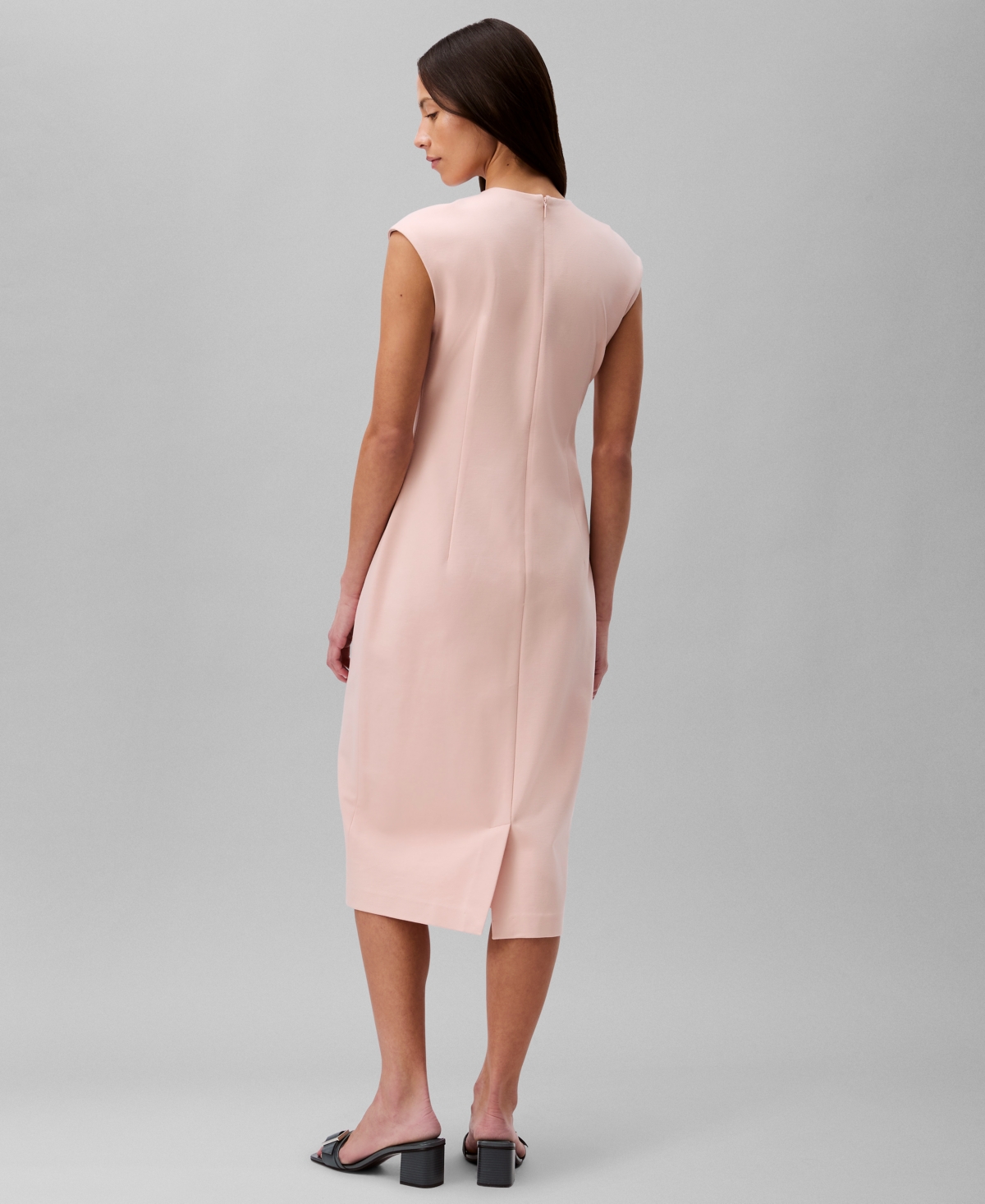 Calvin Klein Floral-print Tie-neck Shift Dress In Sepia Rose
