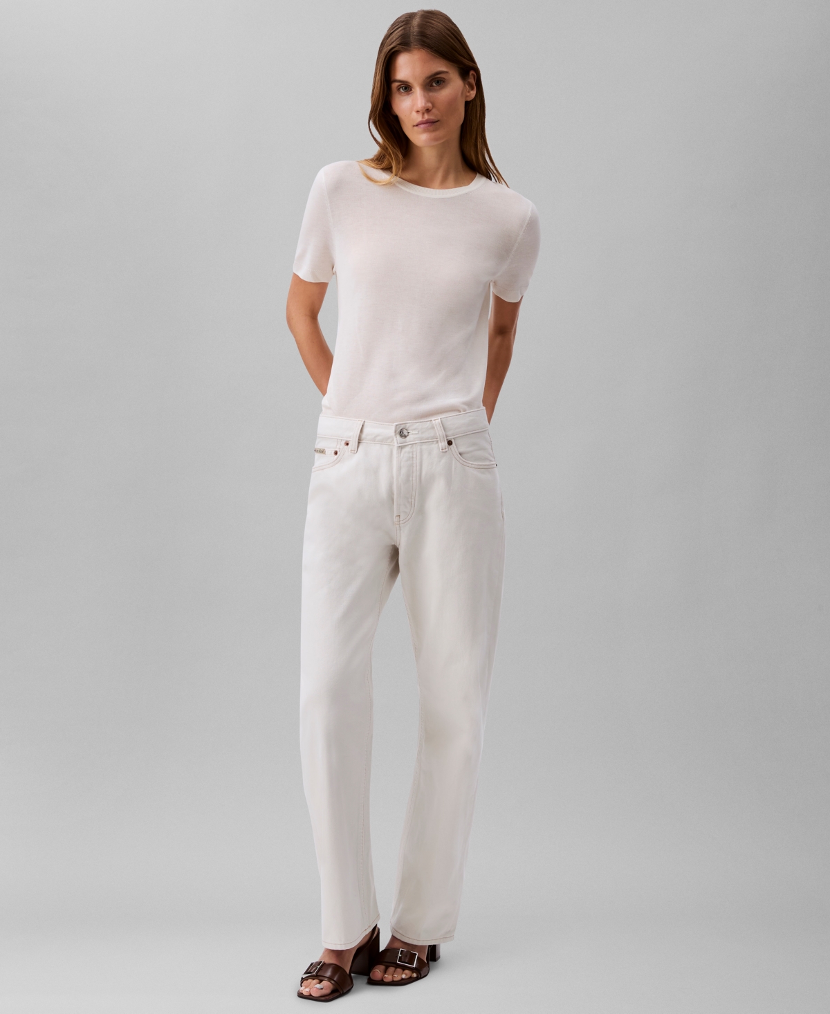 売れ筋商品|||カルバンクライン ニット&セーター アウター レディース Women's Fine Gauge Short-Sleeve Sweater Turtledove Calvin Klein Women's Fine Gauge Short-sleeve Sweater In