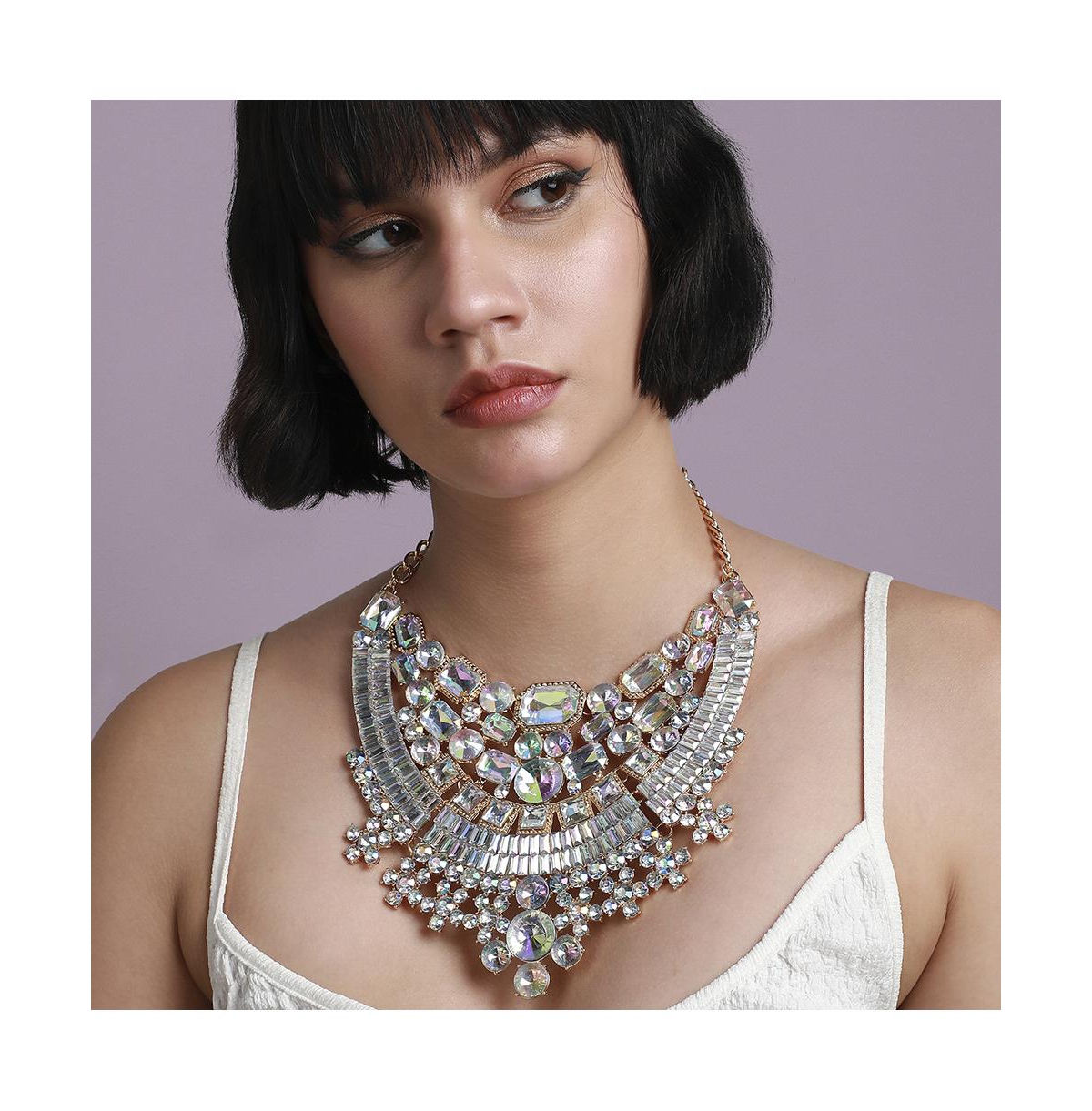 Sohi Maxi Crystal Necklace In Silver