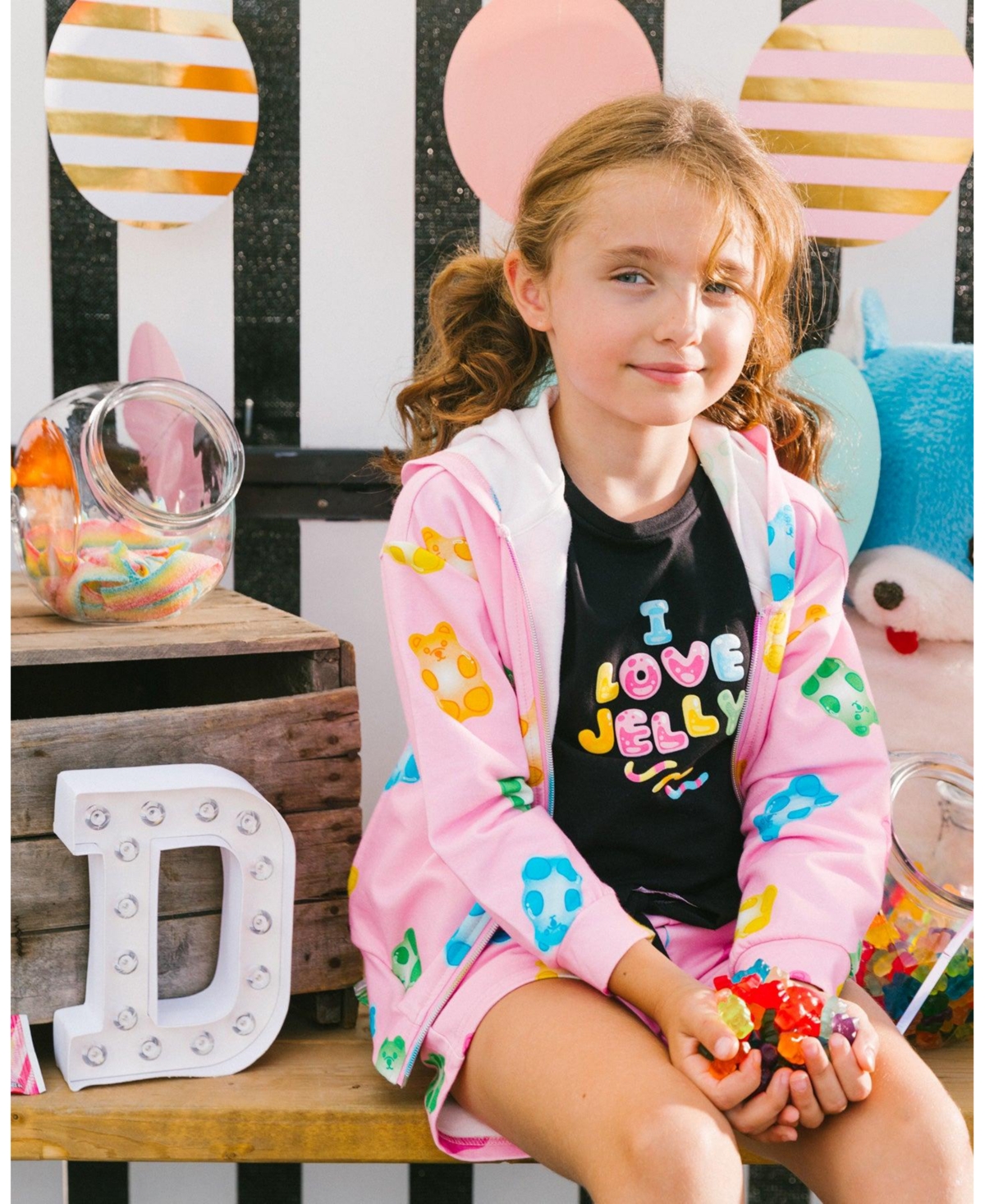 Deux par Deux Toddler Girls Printed French Terry Hoodie Cardigan Pink Multicolored Gummies - Toddler|Child