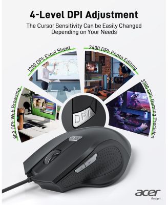 Wired Mouse, 4 Adjustable DPI USB Computer Mouse with Side Buttons, 5FT Cord Ergonomic Mouse, 6 Buttons, 3200 DPI Optical Mouse, Compatible with Laptop, iMac, PC, Desktop