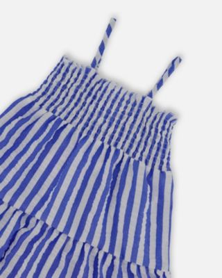 Big Girls Smocked Seersucker Peasant Dress Blue And White Striped
