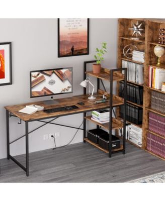 Computer Desk with Power Outlet and Storage Shelves