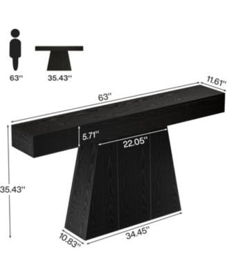 Wood 63-Inch Console Table with Trapezoidal Base for Entryway or Living Room