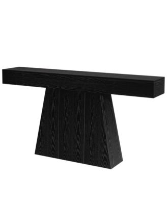 Wood 63-Inch Console Table with Trapezoidal Base for Entryway or Living Room