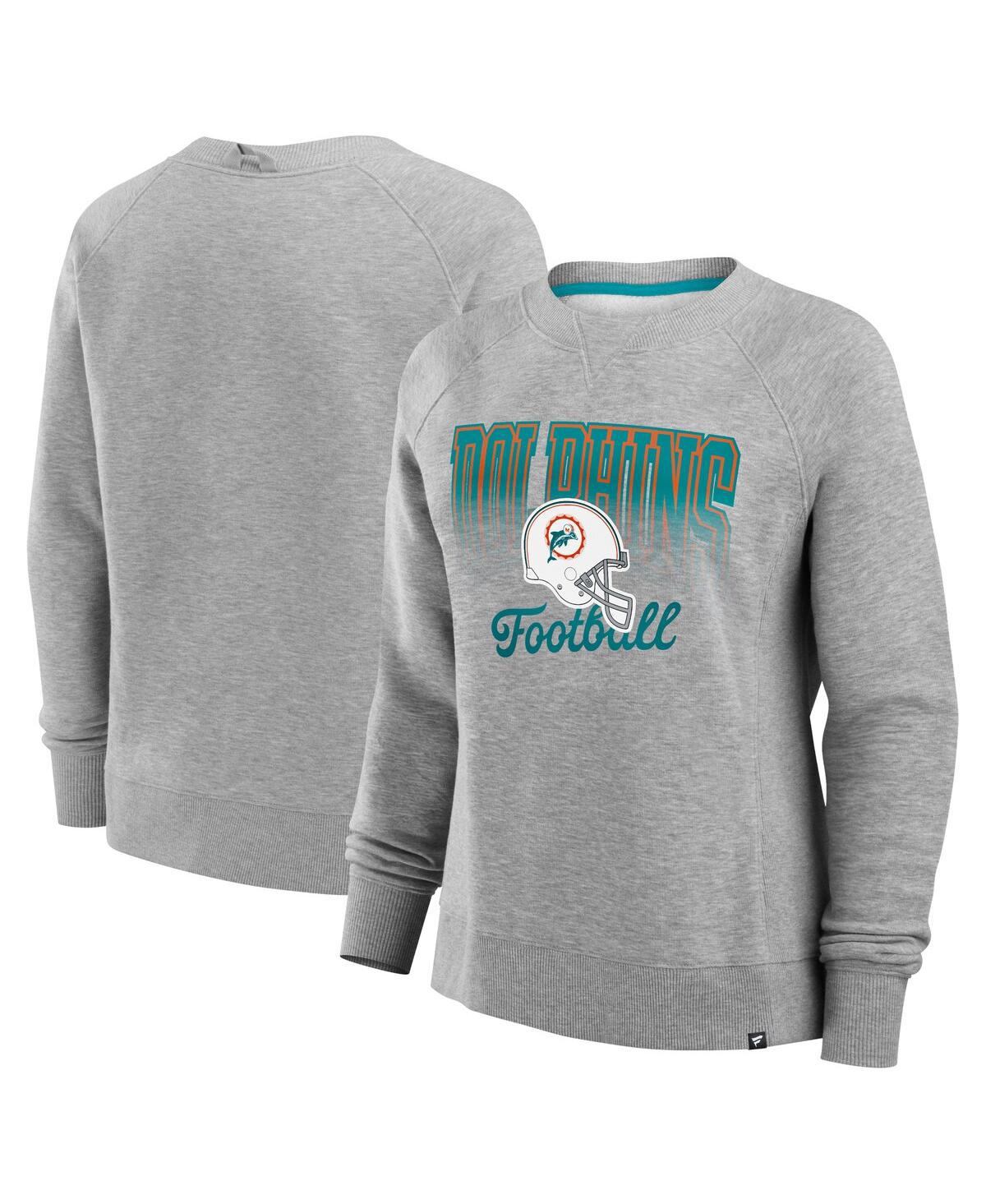 FANATICS WOMEN'S HEATHER GRAY MIAMI DOLPHINS HIT HARD FLEECE PULLOVER SWEATSHIRT 