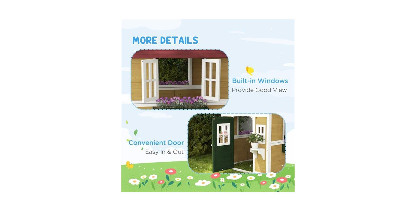 Детская игрушка Slickblue Outdoor Wood Playhouse with Windows and Doors, 3–8 лет, цвет: Бежевый / Зелёный — фото 6