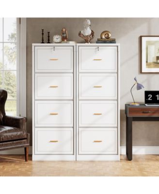 4-Drawer File Cabinet, Vertical Filing Cabinet with Lock, Wood Storage Cabinet for Home Office,Locable File Cabinet for A4/F4/Letter/Legal Size Files