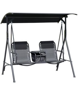 Patio Swing Chair with Adjustable Canopy, Mesh Seats and Steel Frame Support