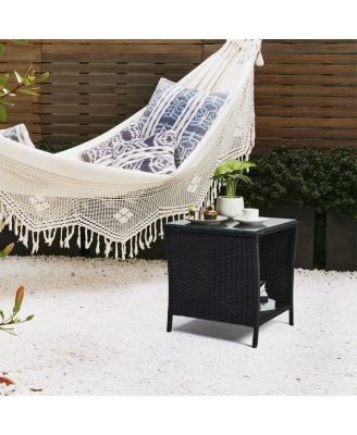 Outdoor Patio Wicker Side Table Stylish and Durable Table for Garden, Deck, or Patio Use